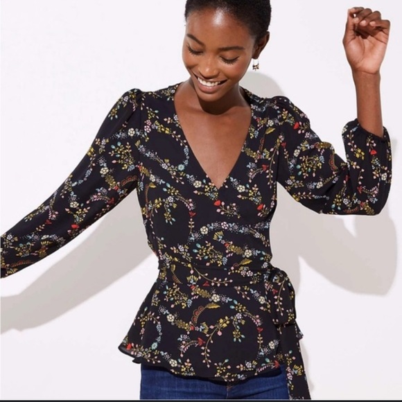 Loft Floral Black Wrap Top - Picture 2 of 12